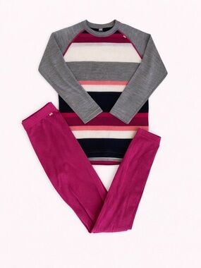 Helly Hansen Gray & Magenta Striped  100% Merino Wool Base Layer 🩷 Size 8